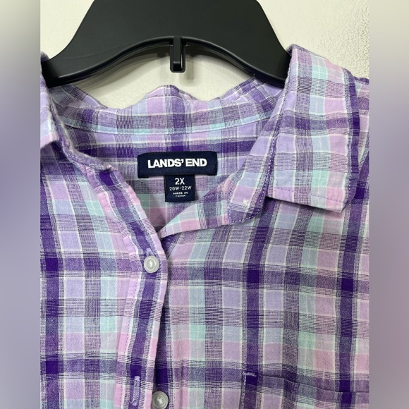 Land’s End Women’s Purple Plaid Linen Cotton Blend Button Down Shirt Sz 2X - Picture 4 of 9